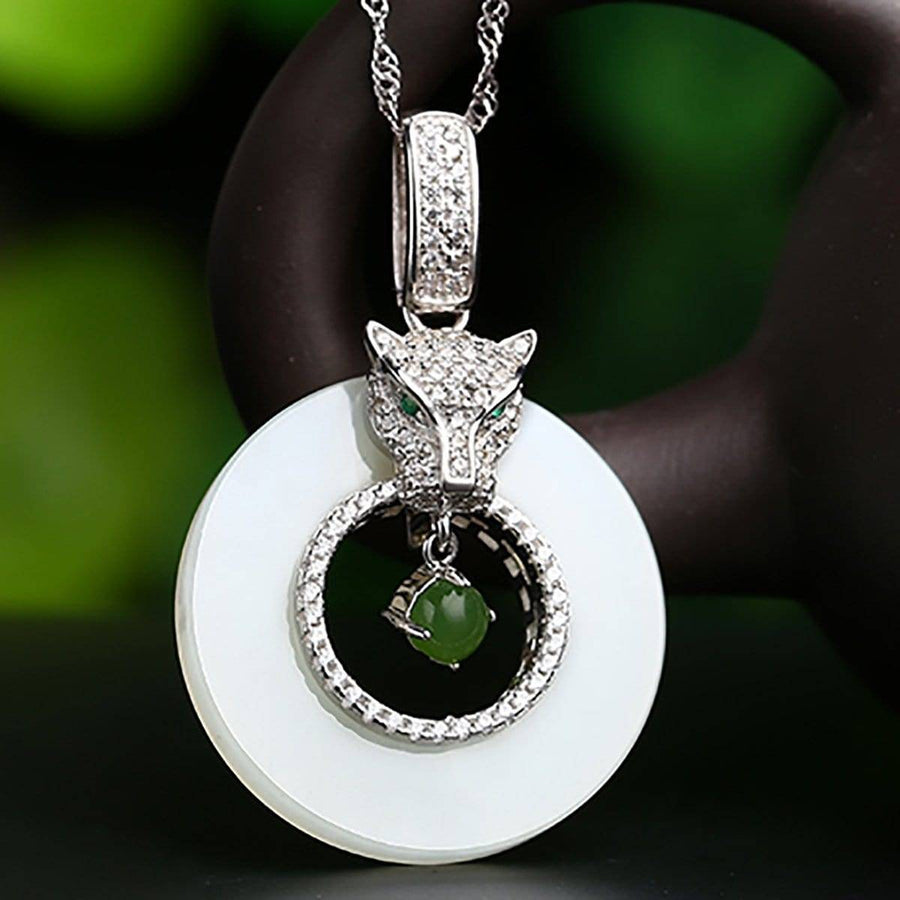 Baikalla Jewelry Silver Jade Necklace White Gold Plated Genuine Green and White Nephrite Jade Leopard Necklace with CZ(Rose Gold Plated or Silver)