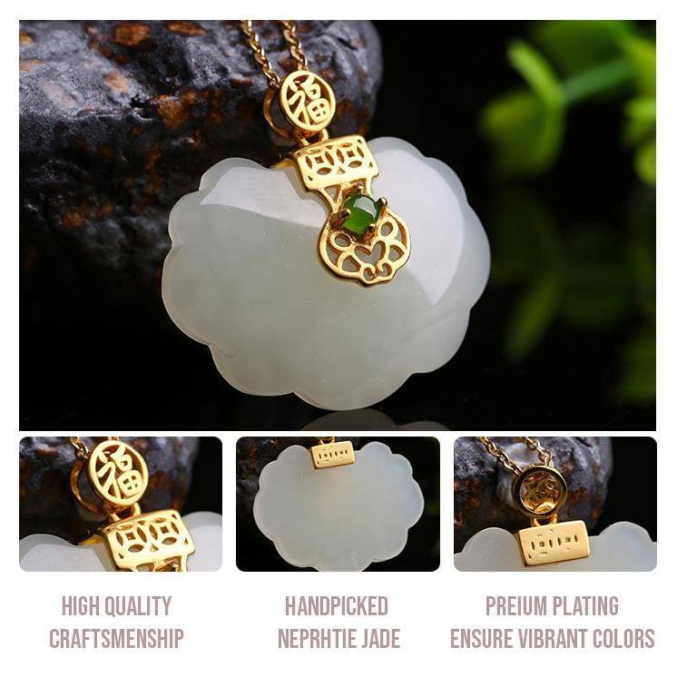 Baikalla Jewelry Silver Gemstone Necklace Sterling Silver Genuine White Jade RuYi Pendant Necklace  with 18k Gold Plated