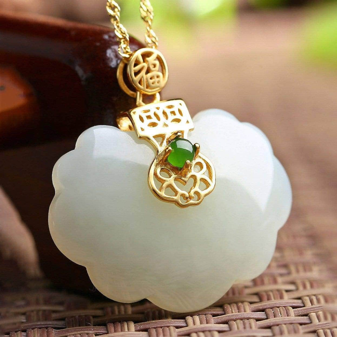 Baikalla Jewelry Silver Gemstone Necklace Pendant Only Genuine White Jade RuYi Pendant Necklace  with 14K Yellow Solid Gold Bail
