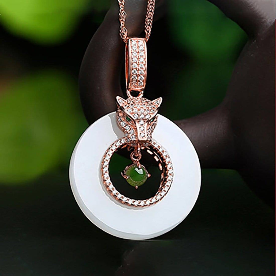 Baikalla Jewelry Silver Jade Necklace Rose Gold Plated Genuine Green and White Nephrite Jade Leopard Necklace with CZ(Rose Gold Plated or Silver)