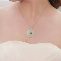 Baikalla Jewelry Silver Gemstone Necklace Genuine Nephrite White & Green Jade Crown Pendant