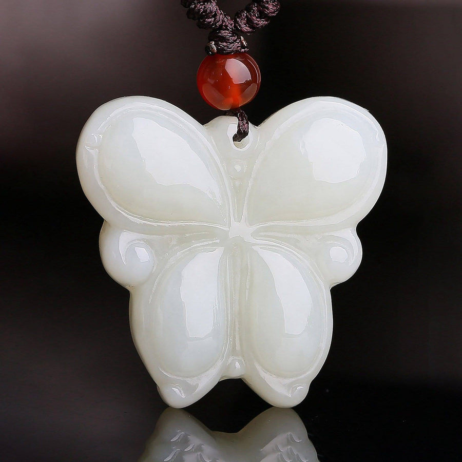 Baikalla Jewelry Jade Carving Necklace Genuine Nephrite White Jade Butterfly Necklace