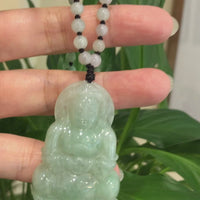 Baikalla "Goddess of Compassion" Genuine Burmese Jadeite Jade Guanyin Lotus Necklace
