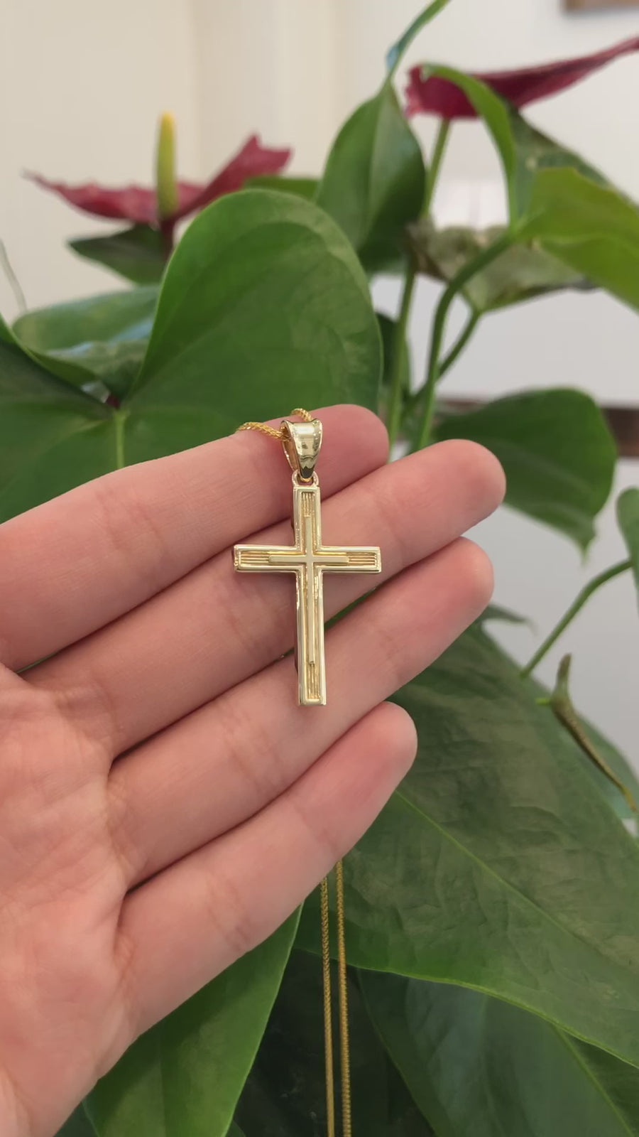 14k Yellow Gold Cross Charm Necklace