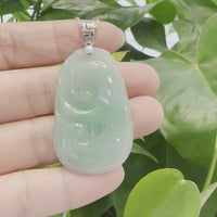 Natural Green Jadeite Jade Ru Yi Necklace With 14k White Gold Bail