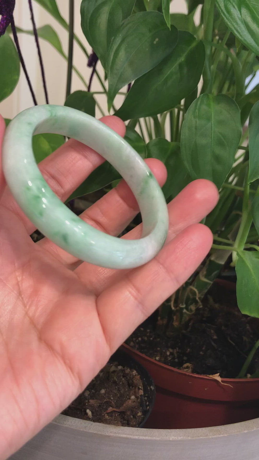 Genuine Burmese Green Jadeite Jade Bangle Bracelet (58.7 mm) #130