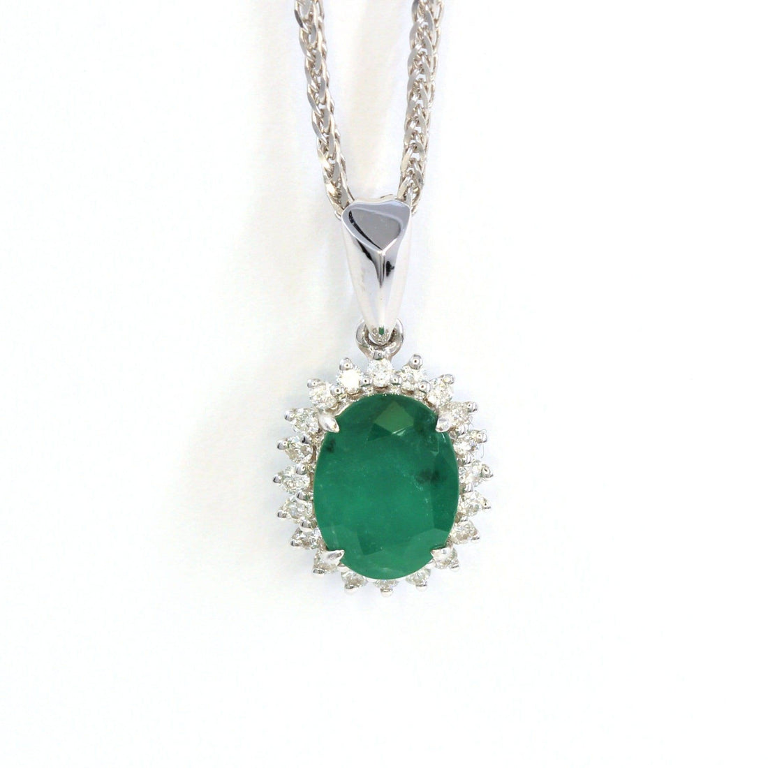 Baikalla Jewelry Emerald Pendant Necklace 18K White Gold Emerald & 1/6 CTW Diamond Pendant Necklace
