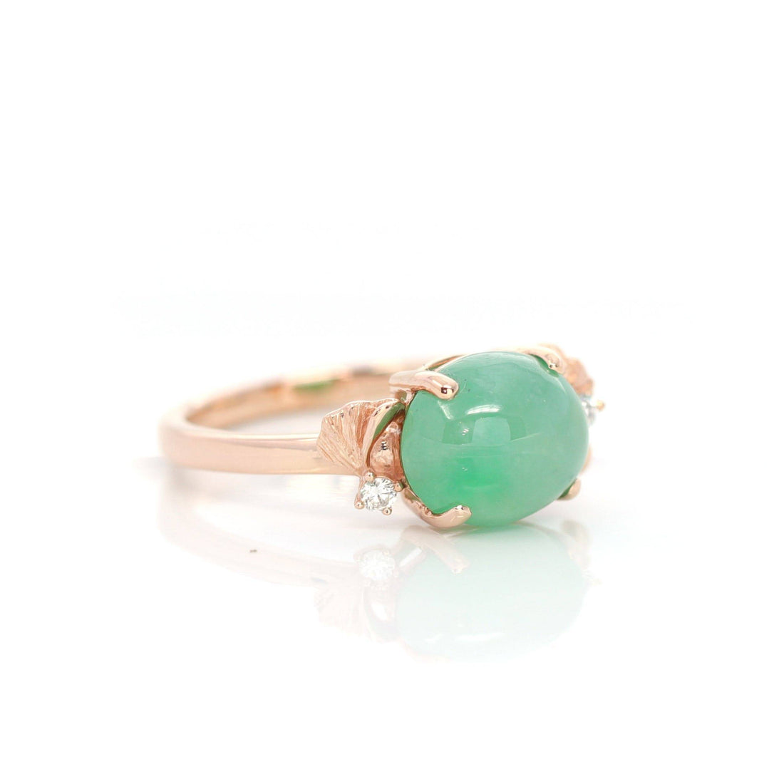 Baikalla Jewelry Jadeite Engagement Ring Baikalla™ "Alice" 18k Rose Gold Natural Imperial Green Jadeite Jade Engagement Ring With Diamonds