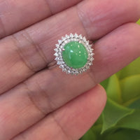 18k White Gold Natural Imperial Green Jadeite Jade Engagement Ring With Diamonds