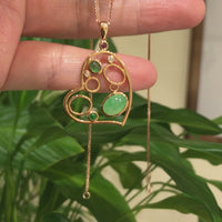 18k Rose Gold Jadeite Jade Diamond Bubble Fashion Heart Pendant Necklace