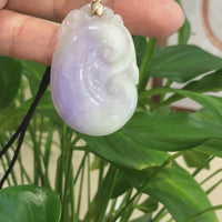 Genuine Lavender Jadeite Jade RuYi Pendant Necklace With 14K Yellow Gold Bail
