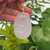 14k Yellow Gold Genuine Burmese Light Lavender Jadeite Happiness and Safety  (Fu & Pingan) Pendant Necklace