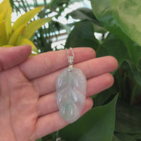 Genuine Ice Jadeite Jade Jin Zhi Yu Ye (Leaf) Necklace With White Gold VSI Diamond Bail