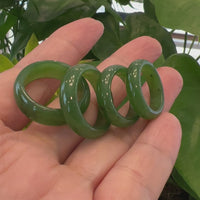Natural Forest Green Nephrite Jade Band Ring