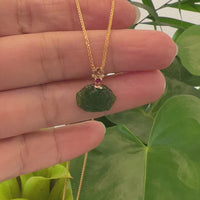 Baikalla™ " Peony Flower " 14k Yellow Gold Genuine Nephrite Green Jade Pendant Necklace