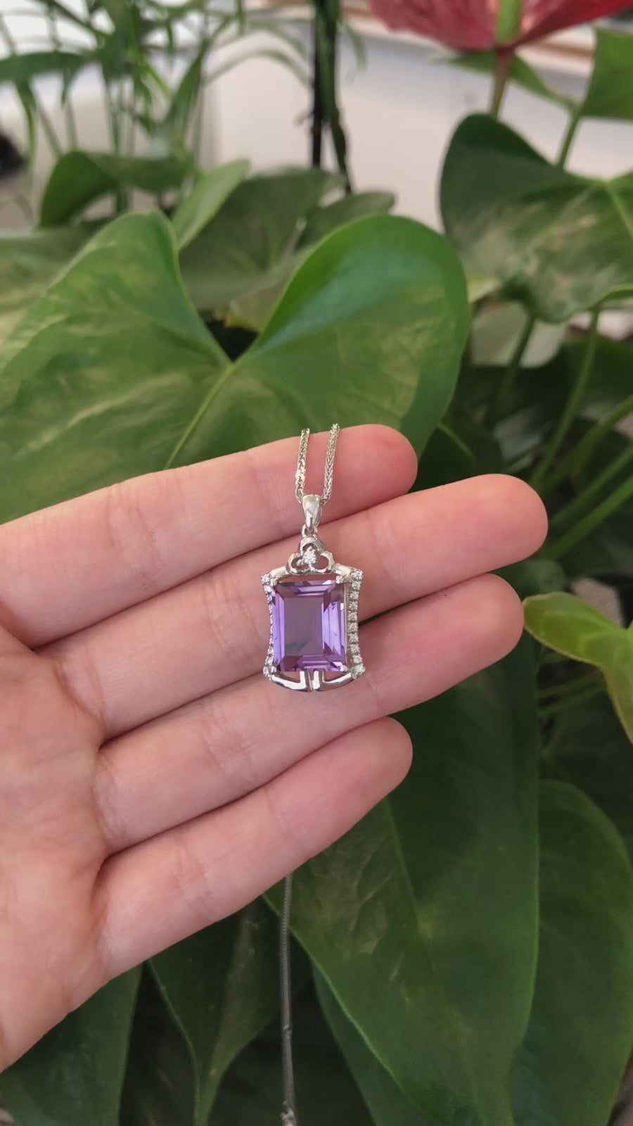 Sterling Silver Natural Amethyst Classic Pendant Necklace With CZ
