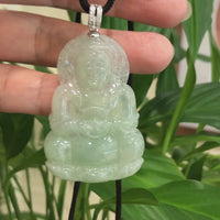 Baikalla 14k "Goddess of Compassion" Genuine Burmese Jadeite Jade Guanyin Pendant With VS1 Diamond Bail