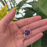 18K Rose Gold AA Royal Amethyst Cushion Cut Pendant Necklace With Diamonds