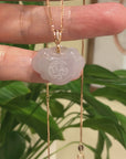 18k Rose Gold Genuine Burmese Lavender Jadeite Happiness ( Fu & Pingan ) Pendant Necklace
