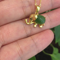 Baikalla™ Sterling Silver Real Green Nephrite Jade Elephant Pendant Necklace