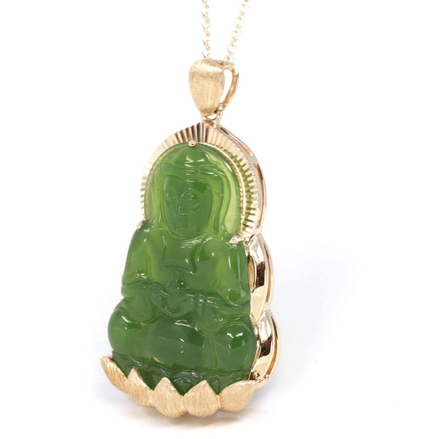 Baikalla Jewelry Gold Jade Pendant Baikalla™ 14K Yellow Gold Genuine Nephrite Green Jade GuanYin Pendant Necklace