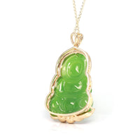 Baikalla Jewelry Gold Jade Pendant Baikalla™ 14K Yellow Gold Genuine Nephrite Luxury Apple Green Jade Guanyin Pendant Necklace With VVS1 Diamonds