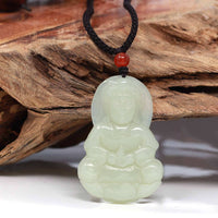 Baikalla Jewelry Jade Pendant Necklace Baikalla™ "Classic Guan Yin (Goddess Of Compassion)" Genuine HeTian White Nephrite Jade Guanyin Pendant Necklace