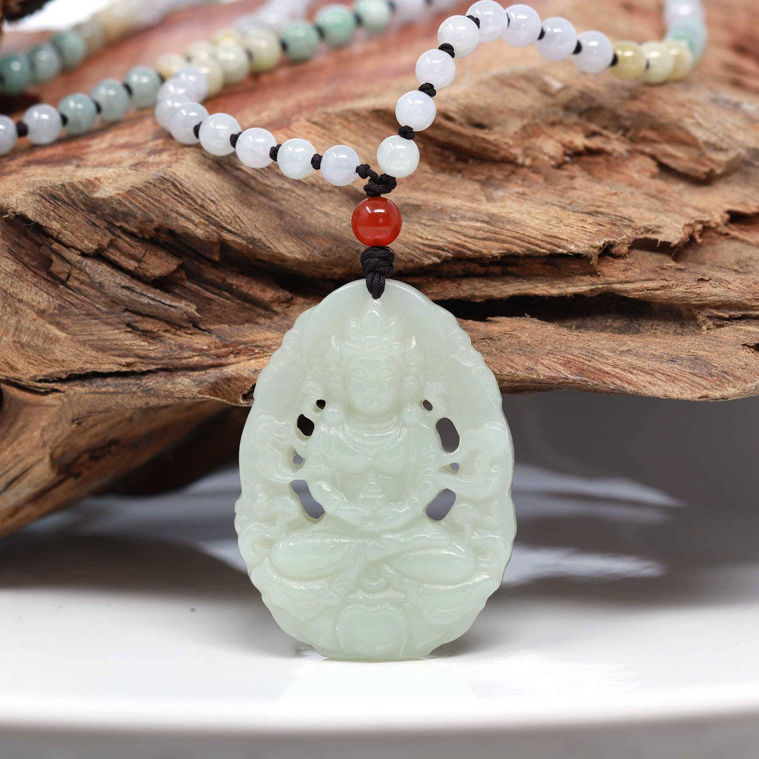 Baikalla Jewelry Jade Pendant Necklace Baikalla™ "Goddess of Compassion Guan Yin" Genuine HeTian White Nephrite Jade Guanyin Carving Pendant Necklace
