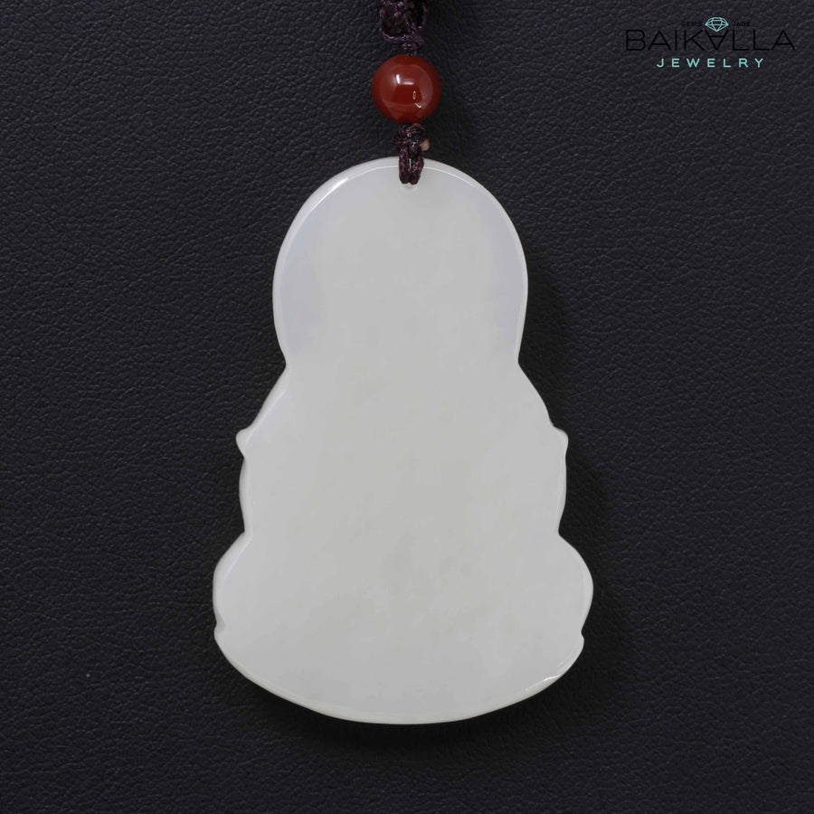 Baikalla Jewelry Jade Pendant Necklace Baikalla™ "Guan Yin" Genuine HeTian White Nephrite Jade Guanyin Pendant Necklace
