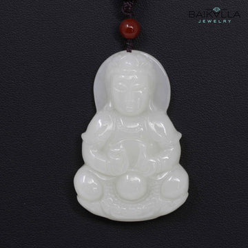 Baikalla Jewelry Jade Pendant Necklace Baikalla™ "Guan Yin" Genuine HeTian White Nephrite Jade Guanyin Pendant Necklace