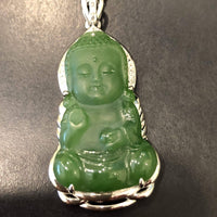 Baikalla Jewelry Jade Pendant Silver W/ White Sapphire Baikalla™ Guan Yin Sterling Silver Genuine Nephrite Green Jade GuanYin Baby Buddha  Pendant Necklace