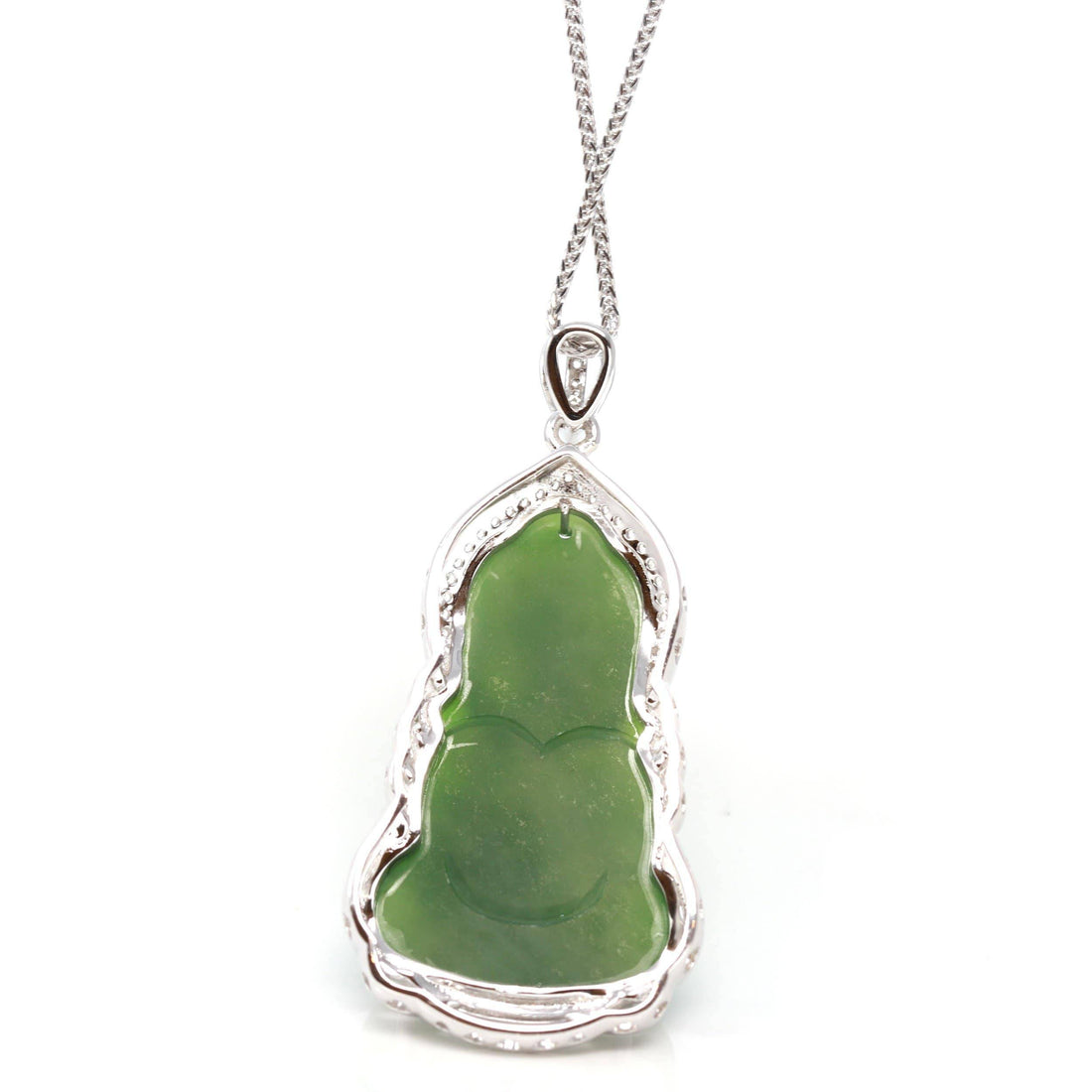 Baikalla Jewelry Jade Pendant Silver W/ White Sapphire Baikalla™ Guan Yin Sterling Silver Genuine Nephrite Green Jade GuanYin Baby Buddha  Pendant Necklace