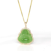Baikalla Jewelry Gold Jade Buddha Baikalla™ "Laughing Buddha" 14k Gold Genuine Nephrite Apple Green Jade with VS1 Diamonds High-end Collectable