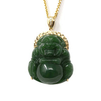Baikalla Jewelry Gold Jade Buddha Baikalla™ "Laughing Buddha" 18k Yellow Gold Genuine Nephrite Green Jade with Diamonds Buddha Pendant Necklace High-end Collectable