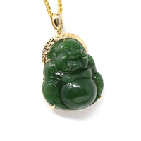 Baikalla Jewelry Gold Jade Buddha With 18k Solid Gold Chain Baikalla™ "Laughing Buddha" 18k Yellow Gold Genuine Nephrite Green Jade with Diamonds Buddha Pendant Necklace High-end Collectable