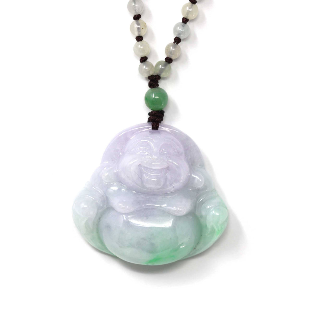 Baikalla Jewelry Jade Pendant Necklace Baikalla™ " Laughing Buddha" Genuine Green and Lavender Jadeite Buddha Pendant Necklace With Jadeite Beads Necklace