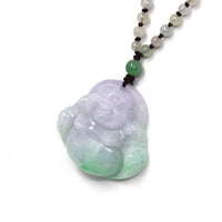 Baikalla Jewelry Jade Pendant Necklace Baikalla™ " Laughing Buddha" Genuine Green and Lavender Jadeite Buddha Pendant Necklace With Jadeite Beads Necklace