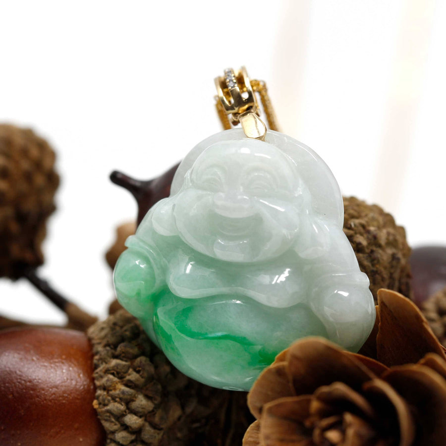 Baikalla Jewelry Jade Buddha Pendant Baikalla™ "Laughing Buddha" Genuine Green Jadeite Buddha Pendant Necklace With 18k Yellow Gold Diamond Bail
