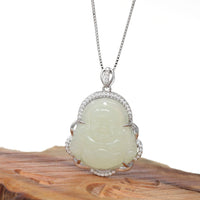 Baikalla Jewelry Jade Pendant Baikalla™ "Laughing Buddha" Genuine Nephrite White Jade (high quality) Buddha Pendant Necklace