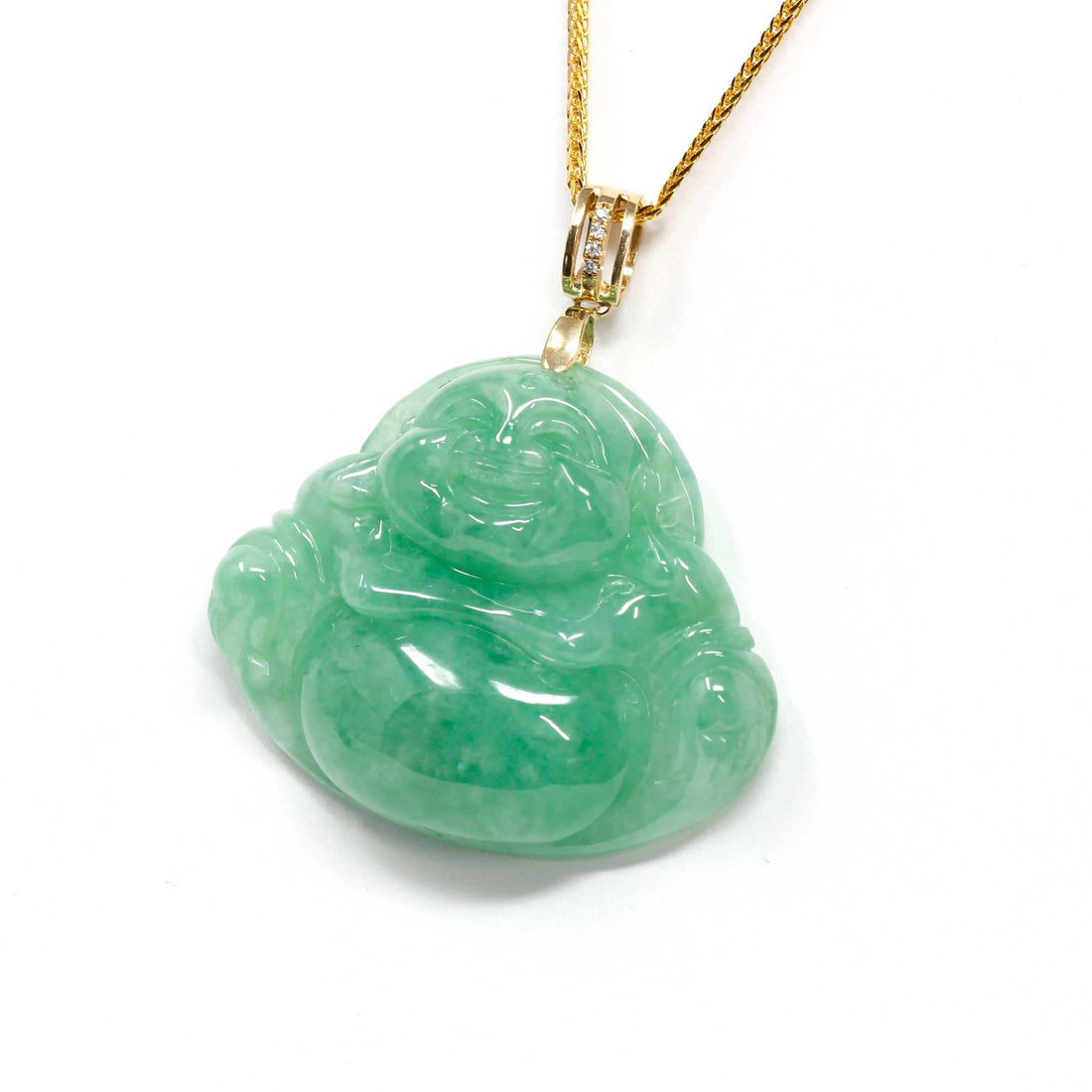 Baikalla Jewelry Jade Pendant Baikalla™ "Laughing Buddha" Green Jadeite Buddha Pendant Necklace With 18k Yellow Gold Diamond Bail