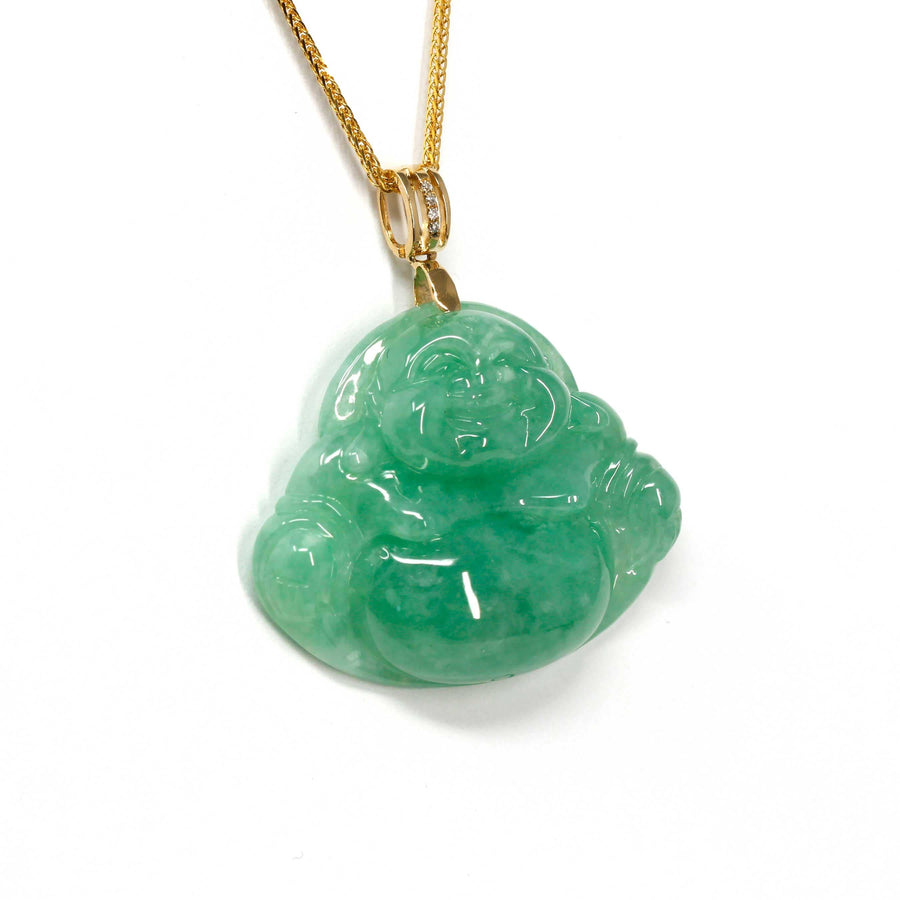 Baikalla Jewelry Jade Pendant Baikalla™ "Laughing Buddha" Green Jadeite Buddha Pendant Necklace With 18k Yellow Gold Diamond Bail