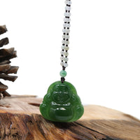 Baikalla Jewelry Jade Pendant Necklace Baikalla™ "Laughing Buddha" With Classic Beads Necklace Genuine Nephrite Green Jade Buddha Pendant Necklace