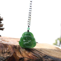 Baikalla Jewelry Jade Pendant Necklace Baikalla™ "Laughing Buddha" With Classic Beads Necklace Genuine Nephrite Green Jade Buddha Pendant Necklace