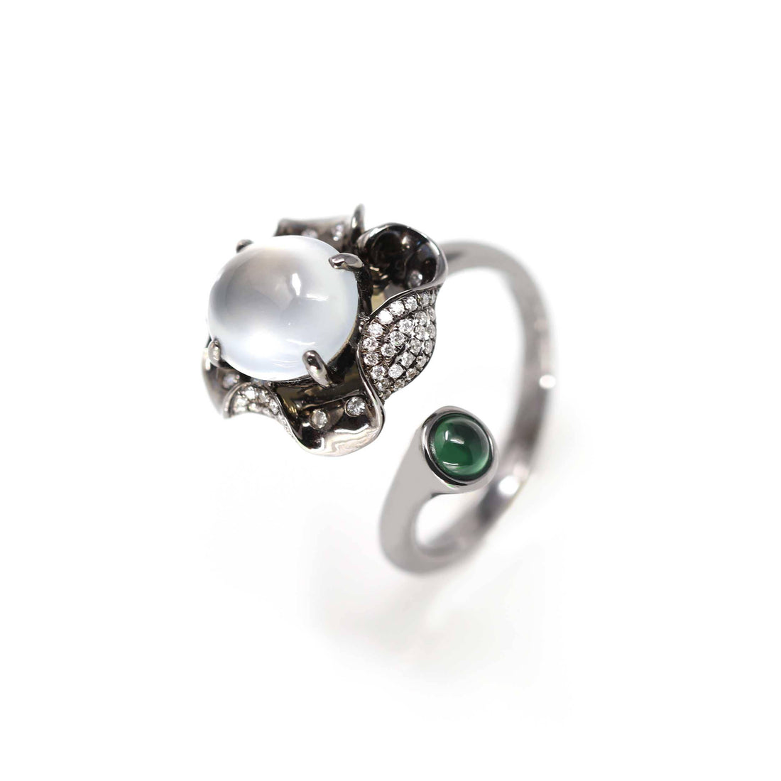 Baikalla Jewelry 18k Gold Engagment Ring 5 Baikalla™ "Flower" 18k Black Gold Natural Ice Jadeite Jade Engagement Ring
