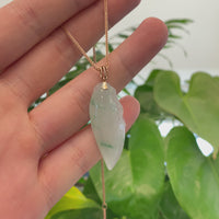 Natural Ice Jadeite "Longevity Peach" ShouTao Necklace With 14k Rose Gold Diamond Bail