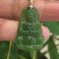 Baikalla™ 14K Yellow Gold Genuine Nephrite Green Jade Guanyin Pendant Necklace