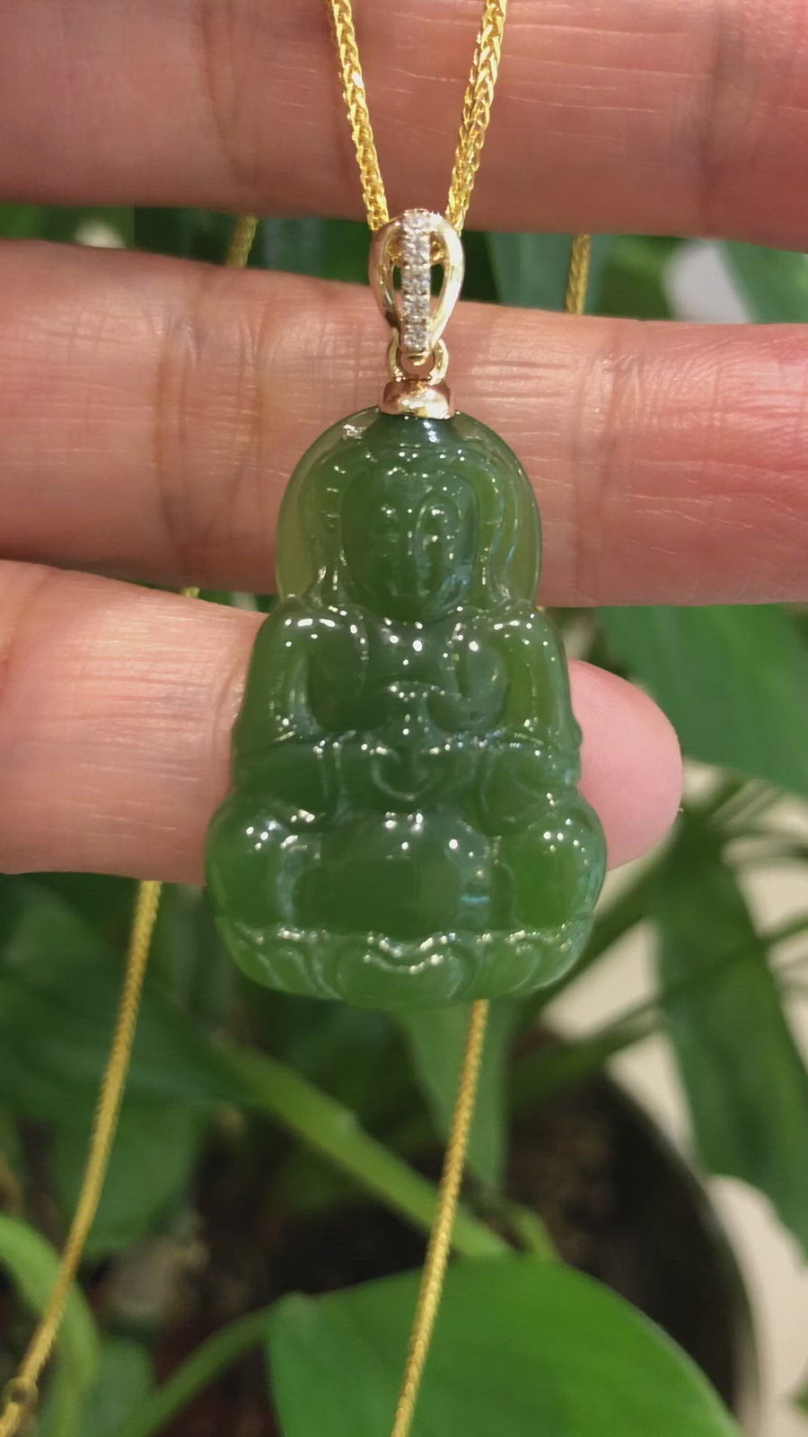 Baikalla™ 14K Yellow Gold Genuine Nephrite Green Jade Guanyin Pendant Necklace