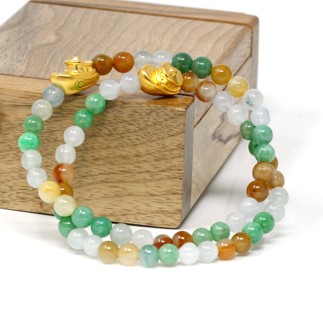 Baikalla Jewelry 24k Gold Jadeite Beads Bracelet Genuine High-quality Jade Jadeite Bracelet Bangle with 24k Yellow Gold Boat Charm Colorful  #416