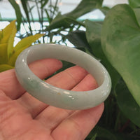 "Classic Half Round" Genuine Burmese Green Jadeite Jade Bangle Bracelet (58.90 mm) #714
