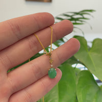 18k Yellow Gold Jadeite Jade Ginkgo Leaf Pendant Necklace with Diamond